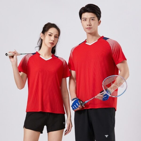 Men and women casual sports suit short-sleeved T-shirt badminton tennis table tennis couple quick-drying - Image 3