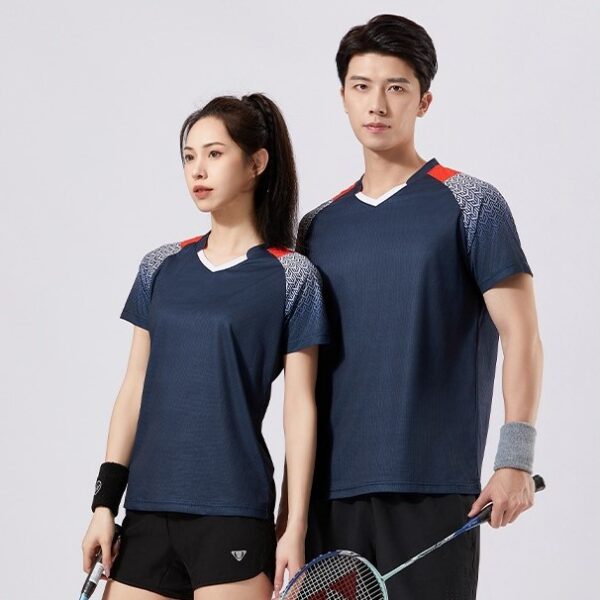 Men and women casual sports suit short-sleeved T-shirt badminton tennis table tennis couple quick-drying - Image 2