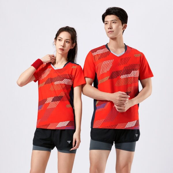Summer men and women casual sports short-sleeved T-shirts adult badminton tennis table tennis tops couple quick-drying clothes - Image 3