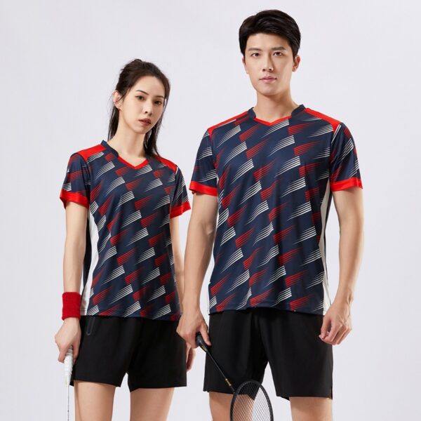 Summer men and women casual sports short-sleeved T-shirts adult badminton tennis table tennis tops couple quick-drying clothes - Image 2
