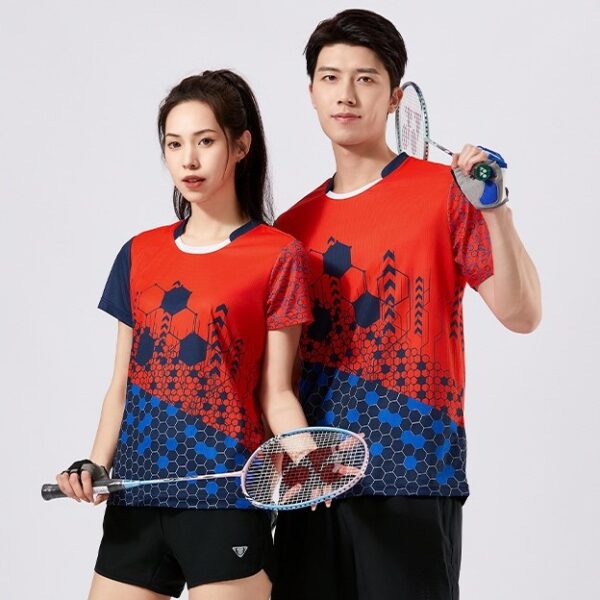 Summer couple badminton wear short-sleeved T-shirt men and women table tennis volleyball tennis sportswear - Image 3